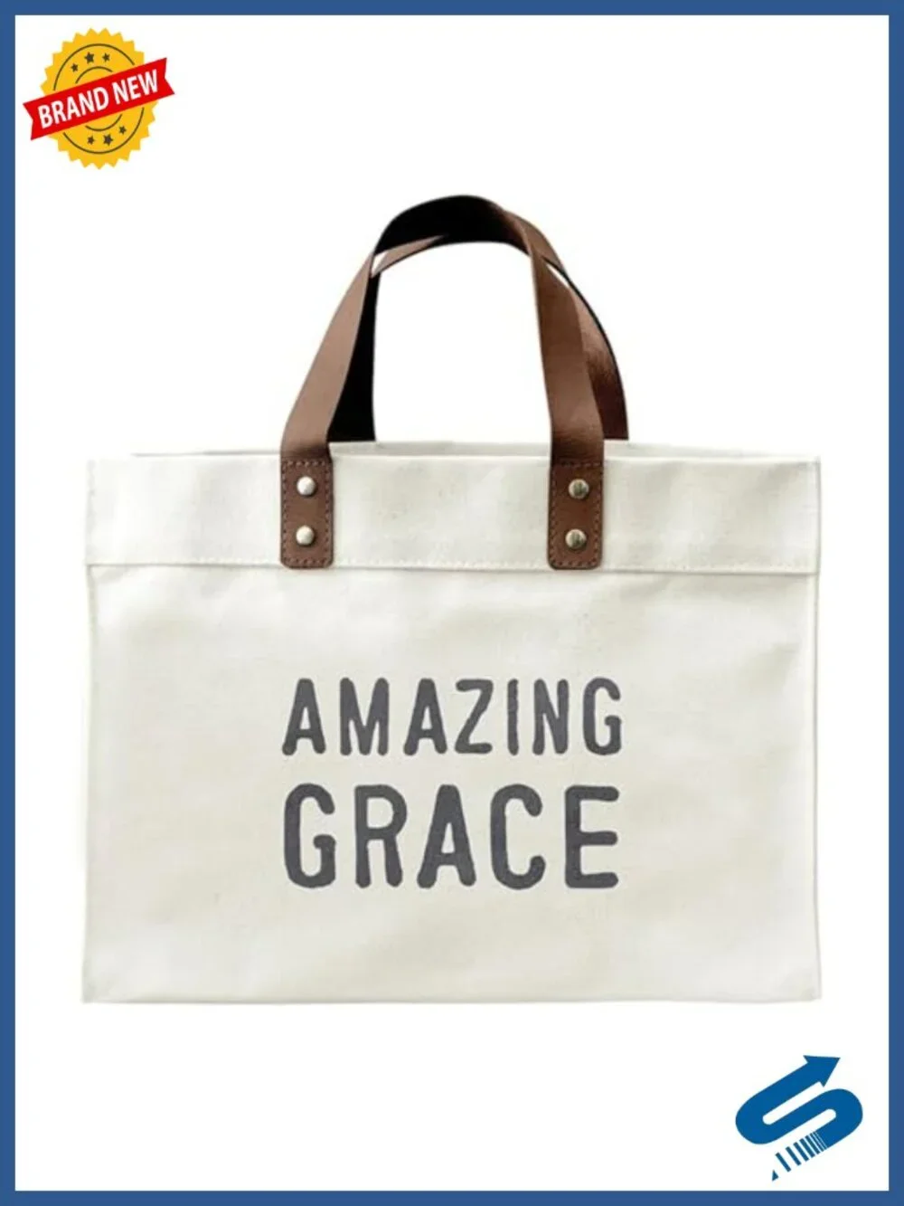 Canvas Tote Bag with Genuine Leather Handles, Medium, for Women